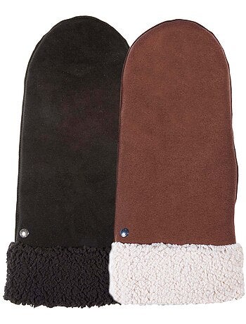 Moufles en cuir de chèvre velours, doublés imitation fourrure femme Isotoner