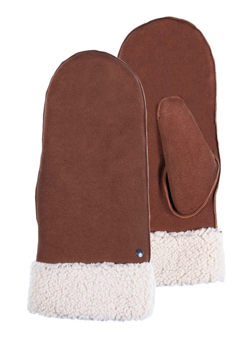 Moufles en cuir de chèvre velours, doublés imitation fourrure femme Isotoner - Kiabi
