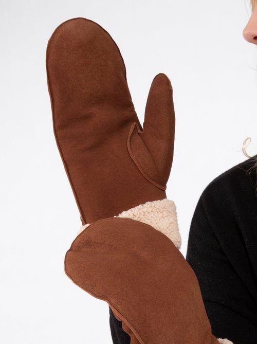 Moufles en cuir de chèvre velours, doublés imitation fourrure femme Isotoner - Kiabi