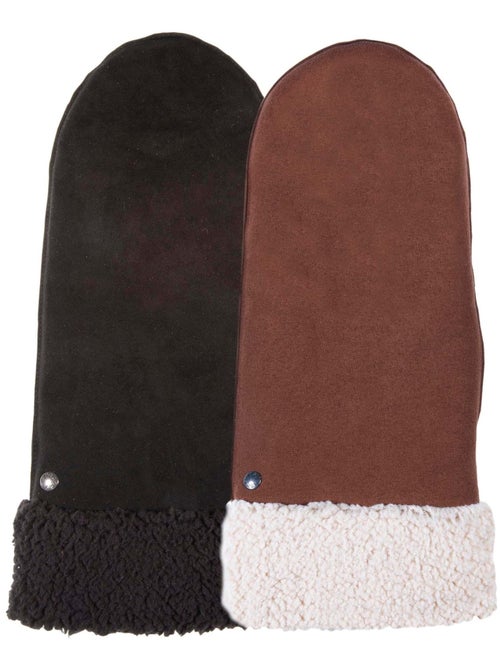 Moufles en cuir de chèvre velours, doublés imitation fourrure femme Isotoner - Kiabi