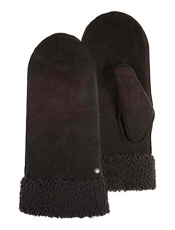 Moufles en cuir de chèvre velours, doublés imitation fourrure femme Isotoner