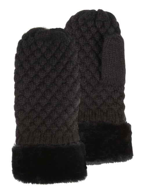Moufles femme maille noir bord fourrure Isotoner - Kiabi