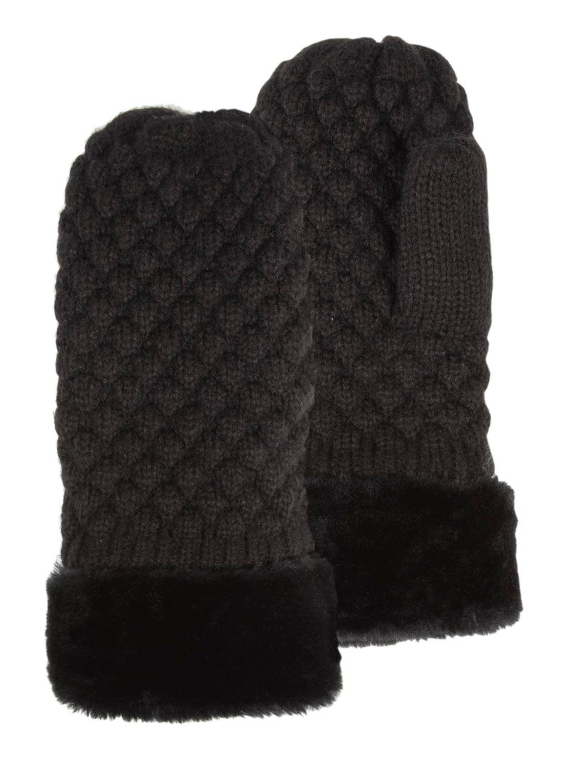 Moufles femme maille noir bord fourrure Isotoner Noir - Kiabi