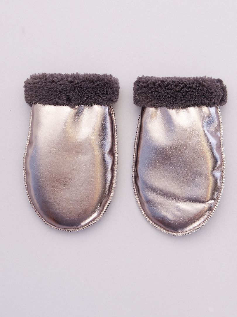 Moufles fourrées métallisées gris - Kiabi