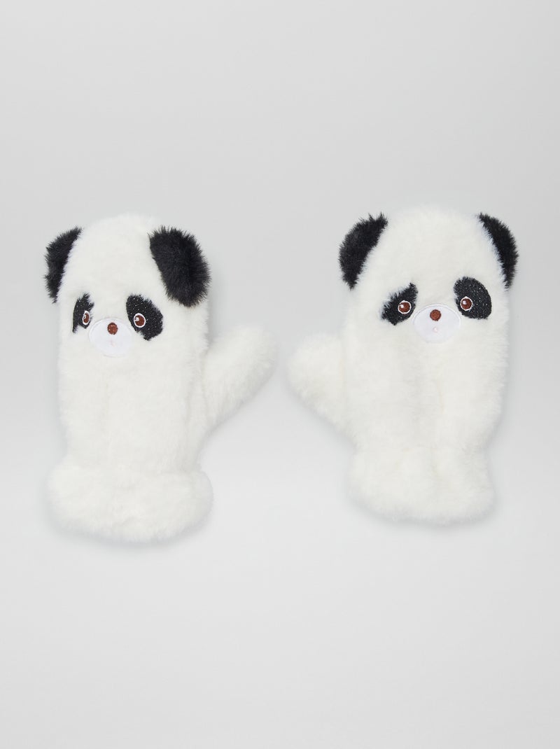 Moufles 'panda' en fausse fourrure Blanc/noir - Kiabi