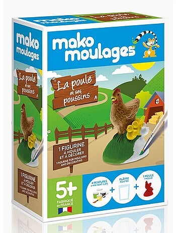 Moulage en plâtre : La poule et ses poussins