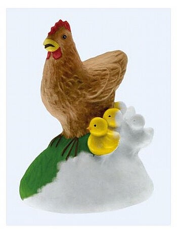 Moulage en plâtre : La poule et ses poussins