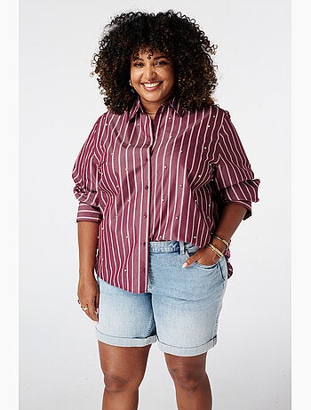 Ms mode blouse rayée avec perles