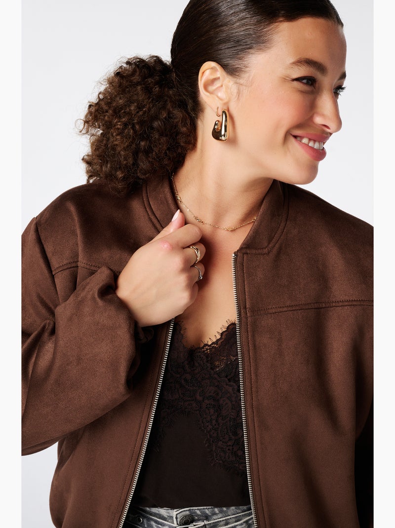Ms mode blouson bomber en suédine Marron - Kiabi