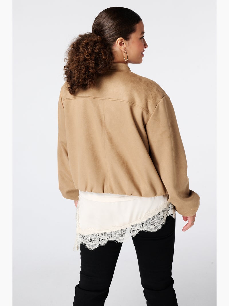 Ms mode blouson bomber en suédine Sable - Kiabi