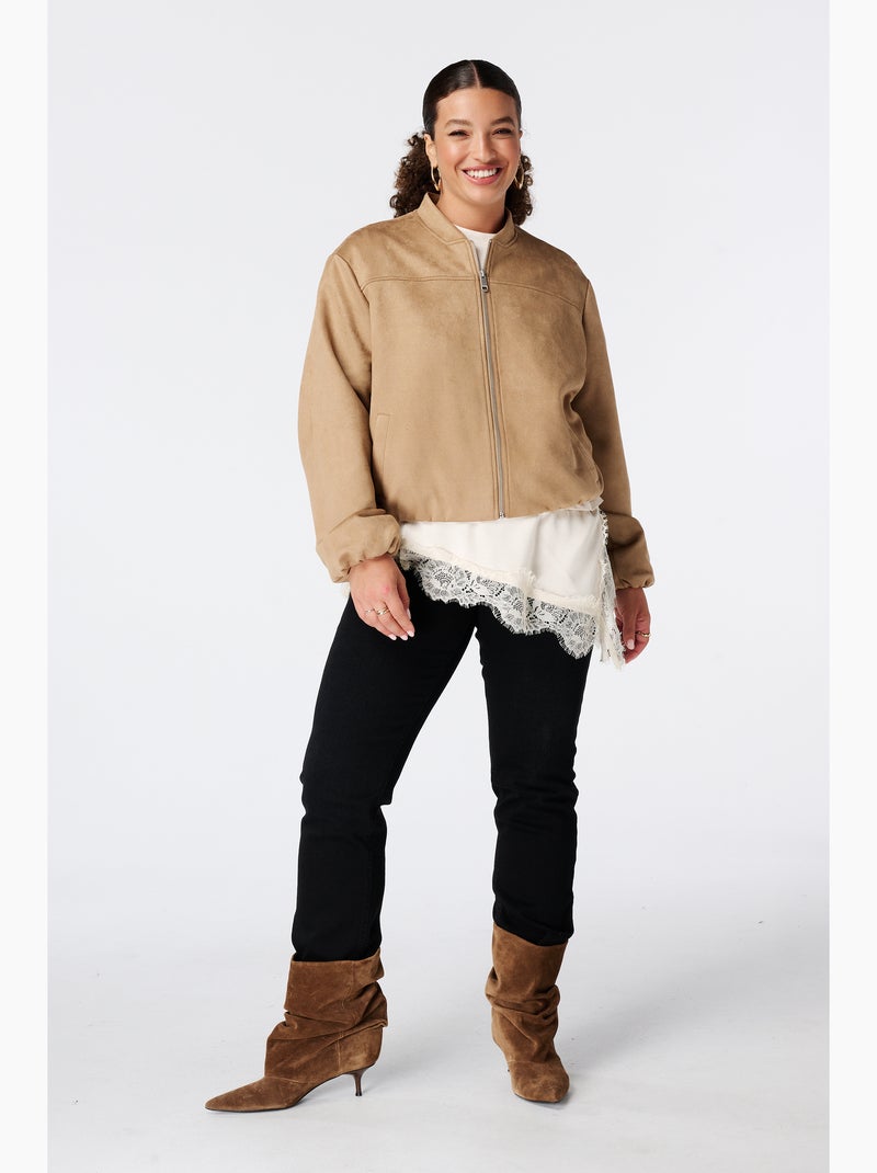 Ms mode blouson bomber en suédine Sable - Kiabi