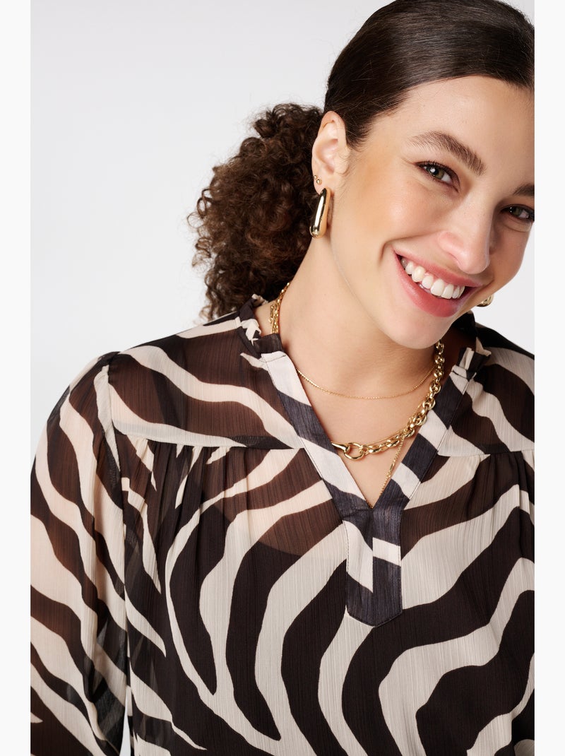 MS MODE Chemisier Blouse à imprimé animalier Marron - Kiabi