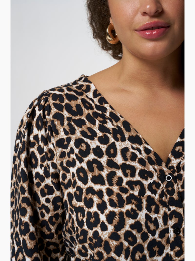 MS MODE Chemisier Blouse à imprimé panthère Marron - Kiabi