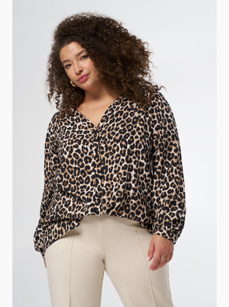 MS MODE Chemisier Blouse à imprimé panthère Marron - Kiabi