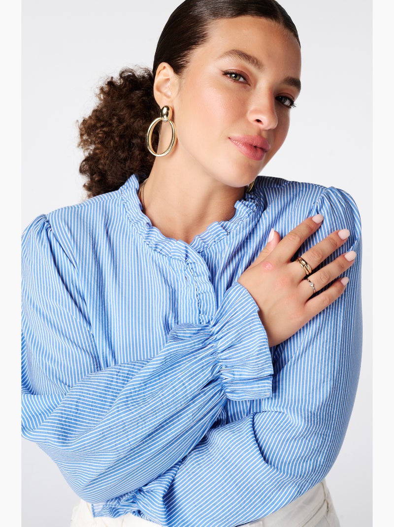 Ms Mode Chemisier blouse à volants Bleu Bleu Bleu - Kiabi