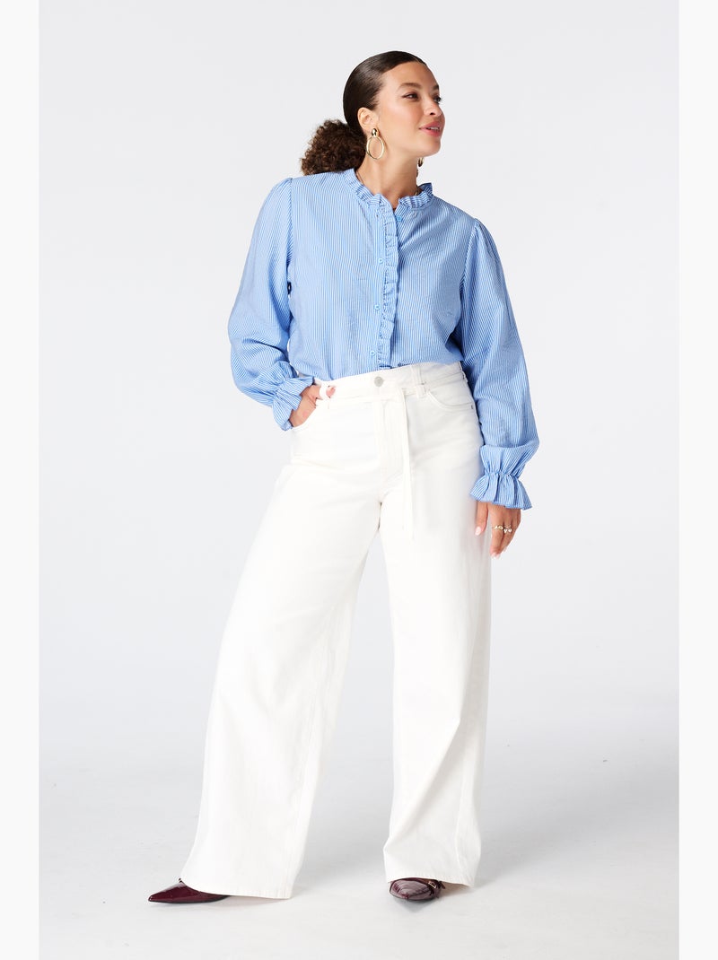Ms Mode Chemisier blouse à volants Bleu Bleu Bleu - Kiabi