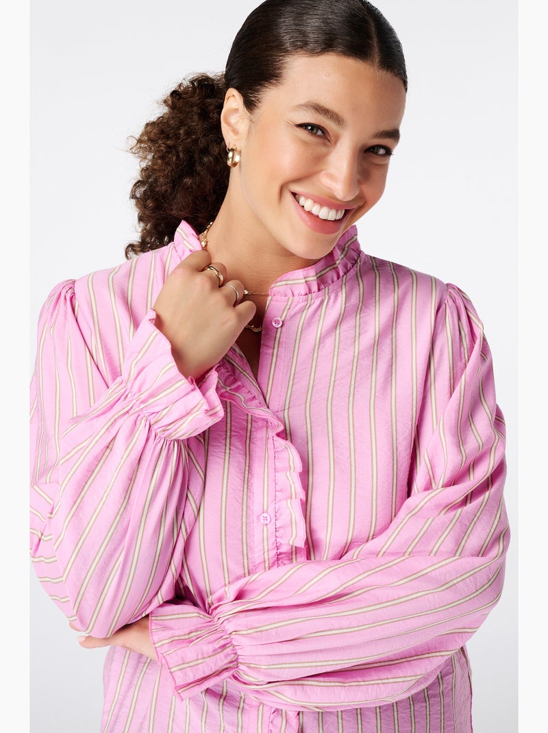 Ms Mode Chemisier blouse à volants Rose bonbon - Kiabi