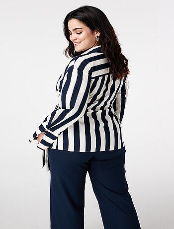 MS MODE Chemisier Blouse cache-cœur avec col en V et nœud