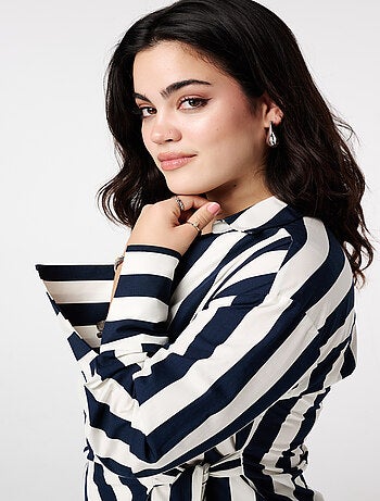 MS MODE Chemisier Blouse cache-cœur avec col en V et nœud