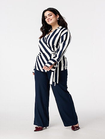 MS MODE Chemisier Blouse cache-cœur avec col en V et nœud