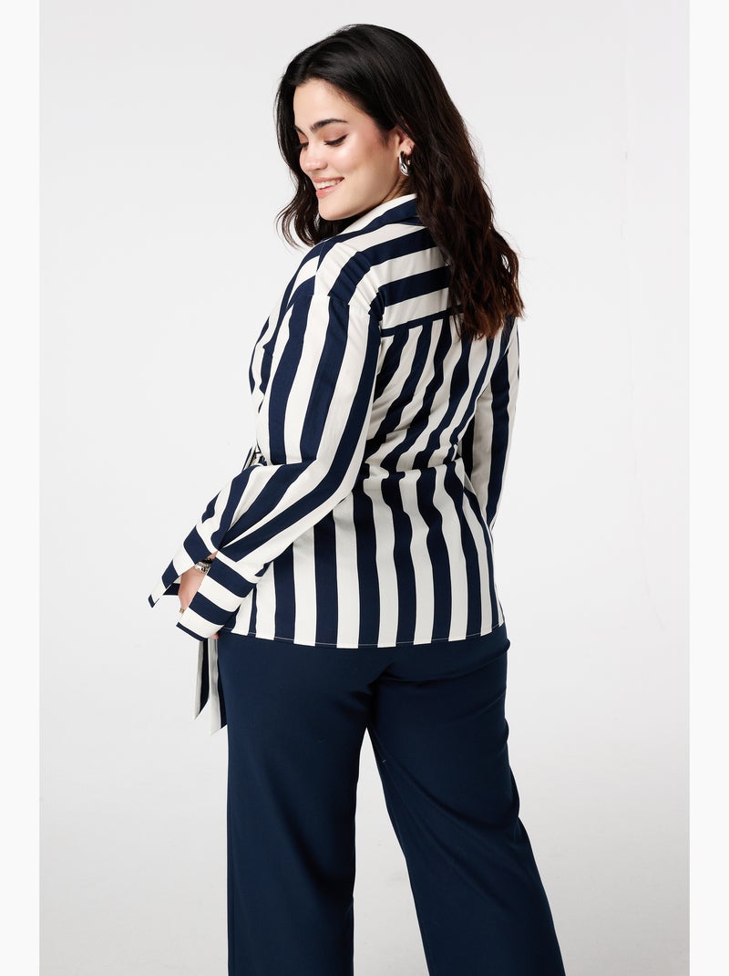 MS MODE Chemisier Blouse cache-cœur avec col en V et nœud Bleu Bleu Bleu - Kiabi