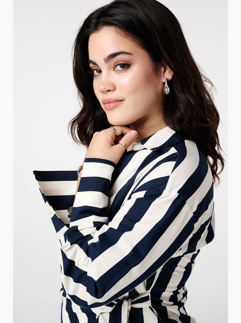 MS MODE Chemisier Blouse cache-cœur avec col en V et nœud Bleu Bleu Bleu - Kiabi