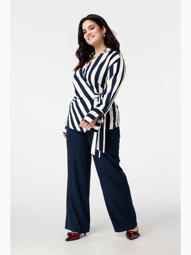 MS MODE Chemisier Blouse cache-cœur avec col en V et nœud Bleu Bleu Bleu - Kiabi