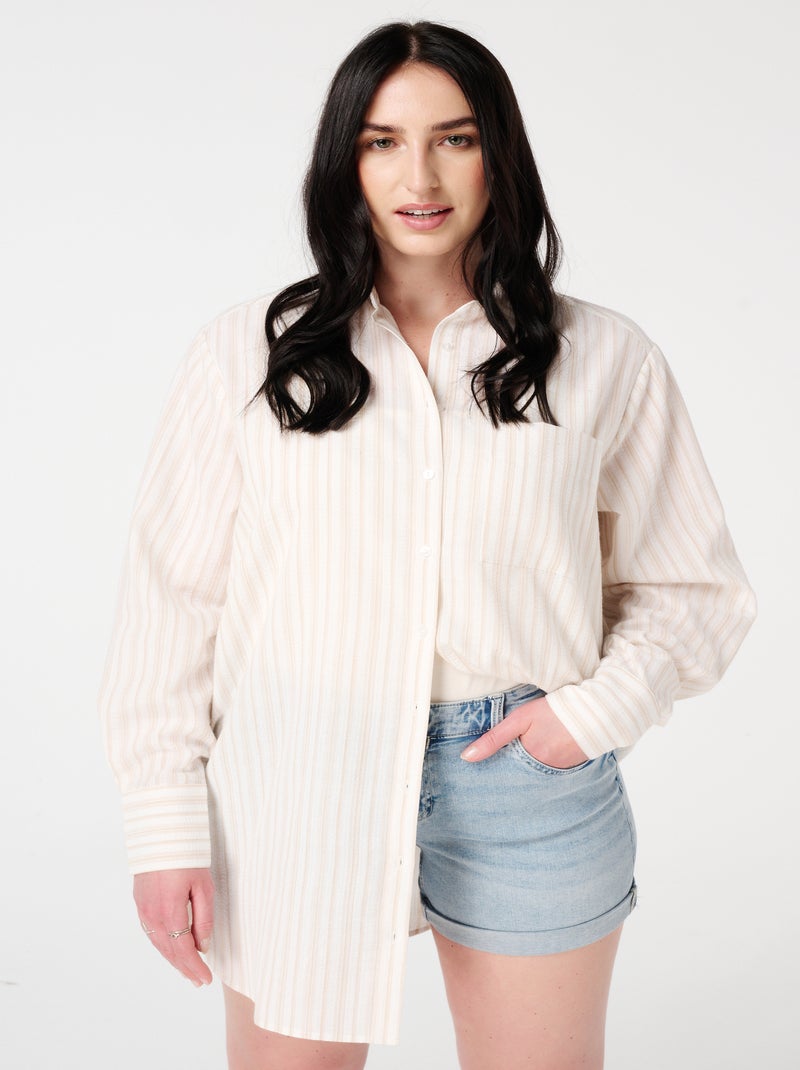 MS MODE Chemisier Blouse en coton rayé Beige clair - Kiabi