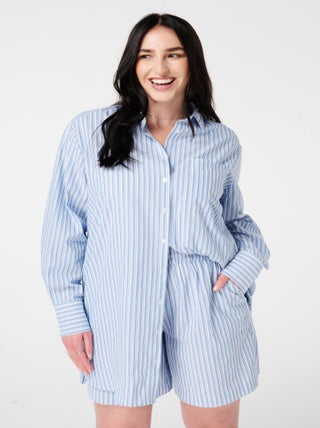 MS MODE Chemisier Blouse en coton rayé