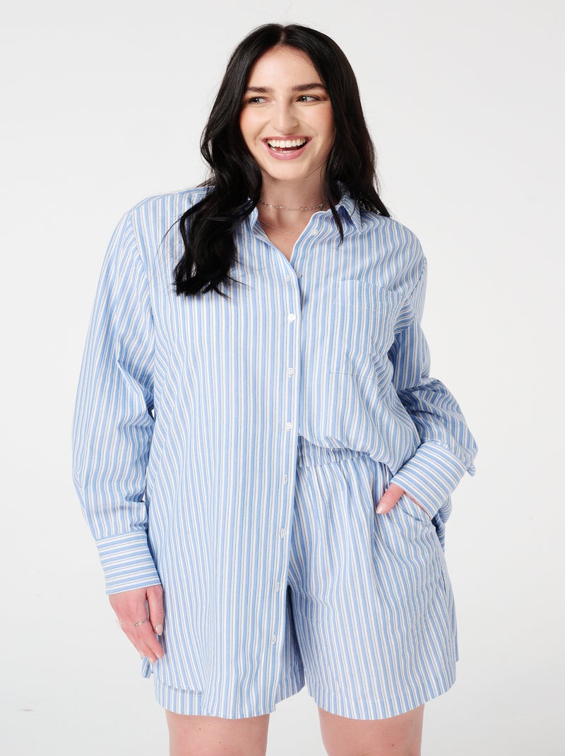 MS MODE Chemisier Blouse en coton rayé Bleu clair - Kiabi