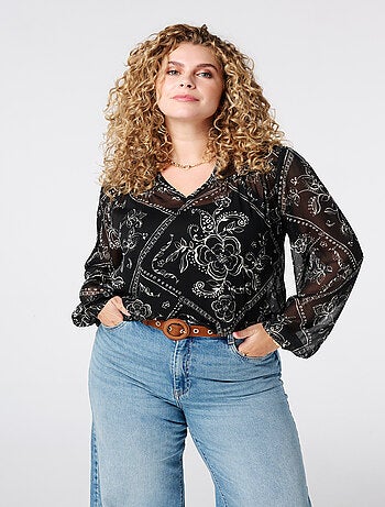 MS MODE Chemisier Blouse imprimée à manches coulissantes