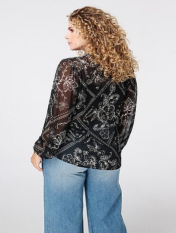 MS MODE Chemisier Blouse imprimée à manches coulissantes