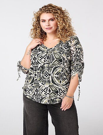 MS MODE Chemisier Blouse imprimée à manches coulissantes