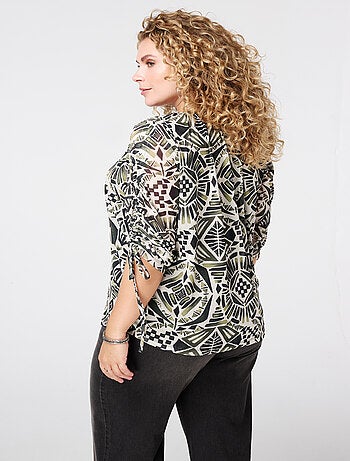 MS MODE Chemisier Blouse imprimée à manches coulissantes