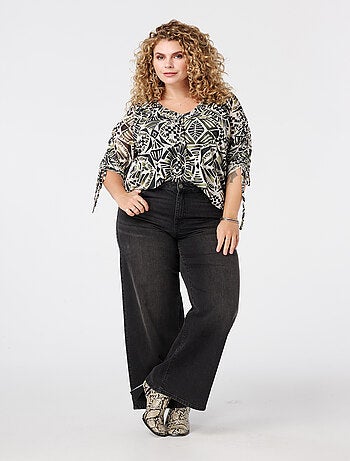 MS MODE Chemisier Blouse imprimée à manches coulissantes