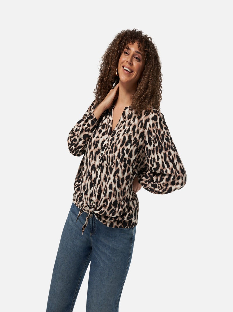 MS MODE Chemisier Blouse imprimée panthère Marron - Kiabi