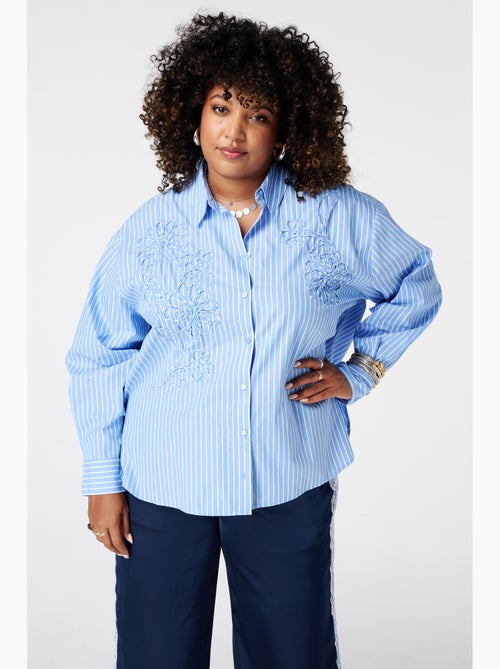 Ms Mode Chemisier blouse rayée avec broderie - Kiabi Ms Mode Chemisier blouse rayée avec broderie - Kiabi