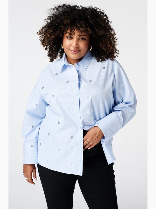 Ms Mode Chemisier blouse rayée avec perles - Kiabi Ms Mode Chemisier blouse rayée avec perles - Kiabi