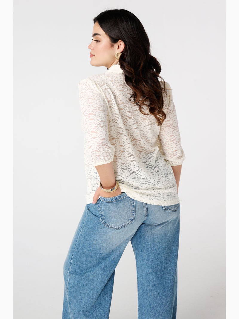 MS MODE Chemisier Chemisier avec dentelle Blanc cassé - Kiabi