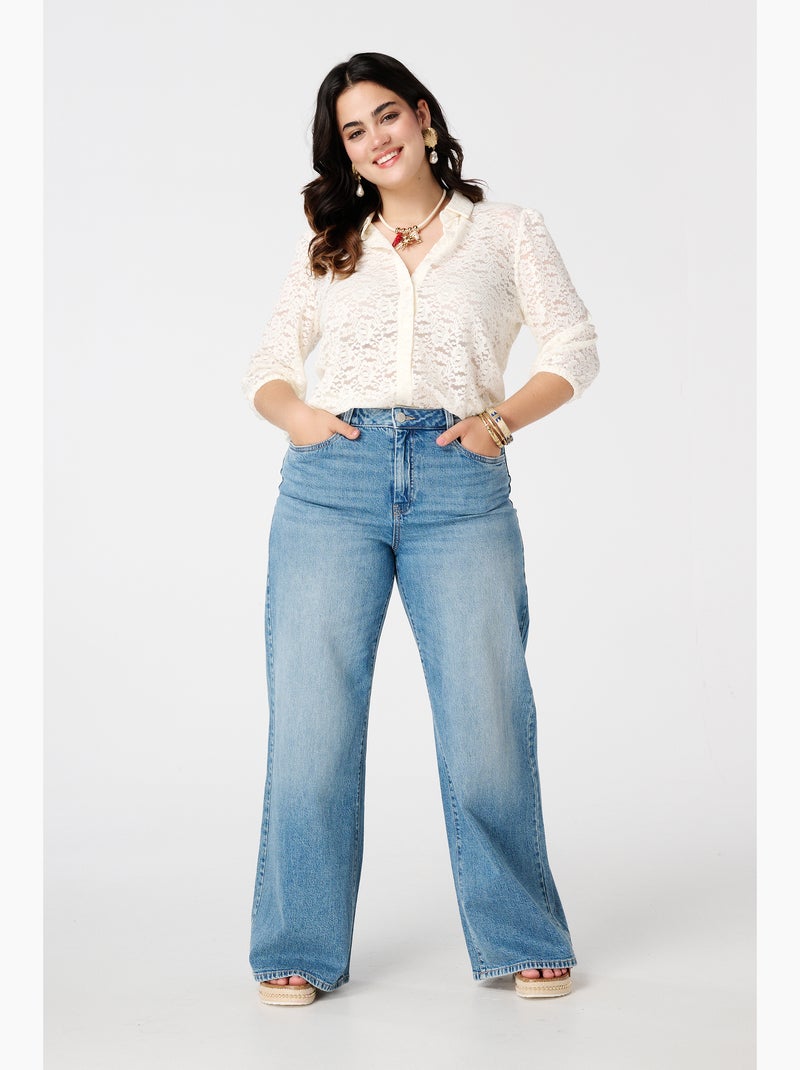 MS MODE Chemisier Chemisier avec dentelle Blanc cassé - Kiabi