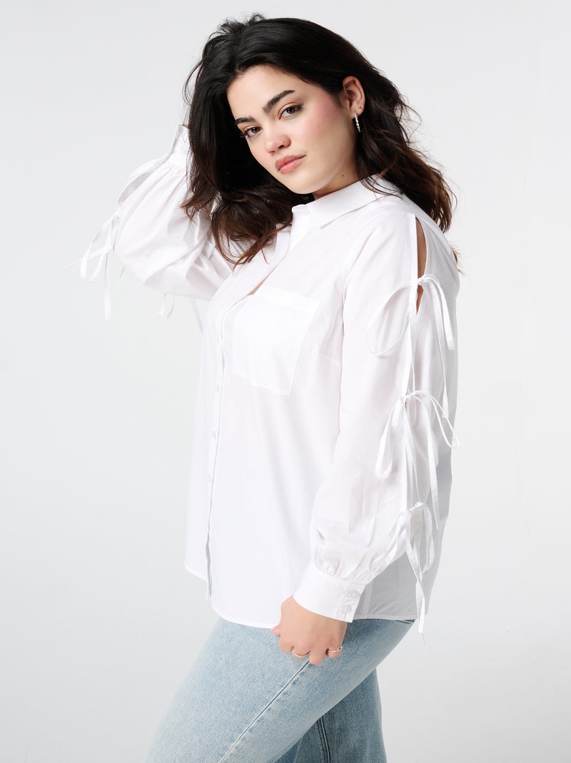 MS MODE Chemisier Chemisier avec nœud fantaisie Blanc cassé - Kiabi