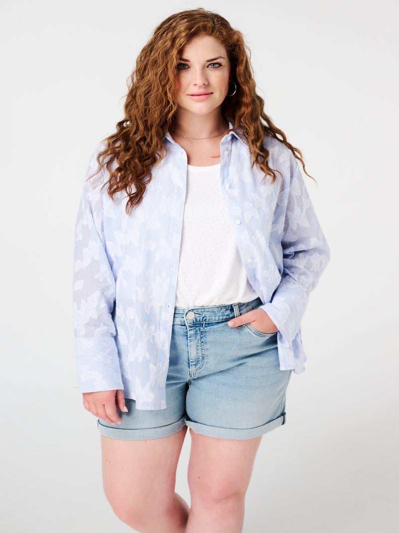MS MODE Chemisier Chemisier rayé à motifs floraux Bleu Bleu Bleu - Kiabi