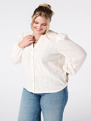 MS MODE Chemisier Top en jersey stretch à manches bouffantes