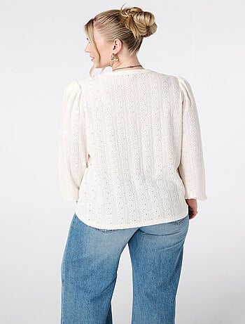 MS MODE Chemisier Top en jersey stretch à manches bouffantes
