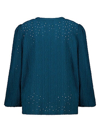 MS MODE Chemisier Top en jersey stretch à manches bouffantes