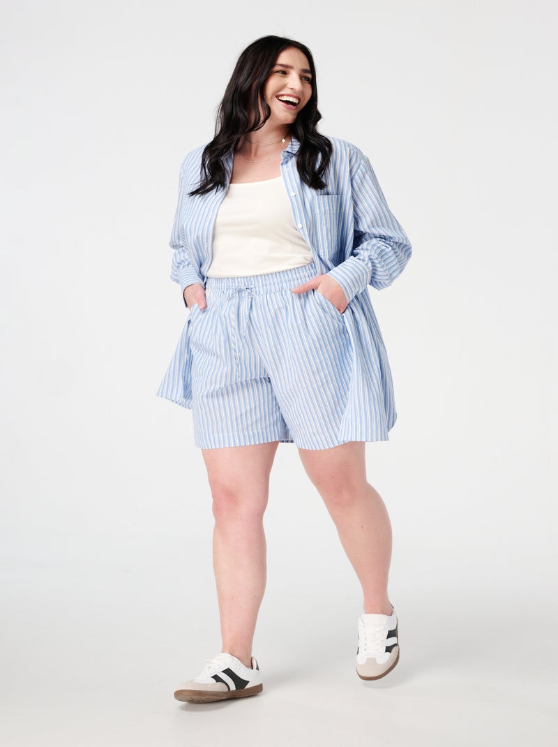 MS MODE Courts métrages Short à rayures avec ceinture élastiquée Bleu clair - Kiabi