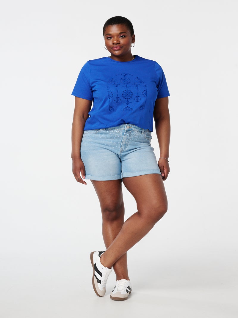 MS MODE Courts métrages Short avec pierres et stretch Bleu - Kiabi