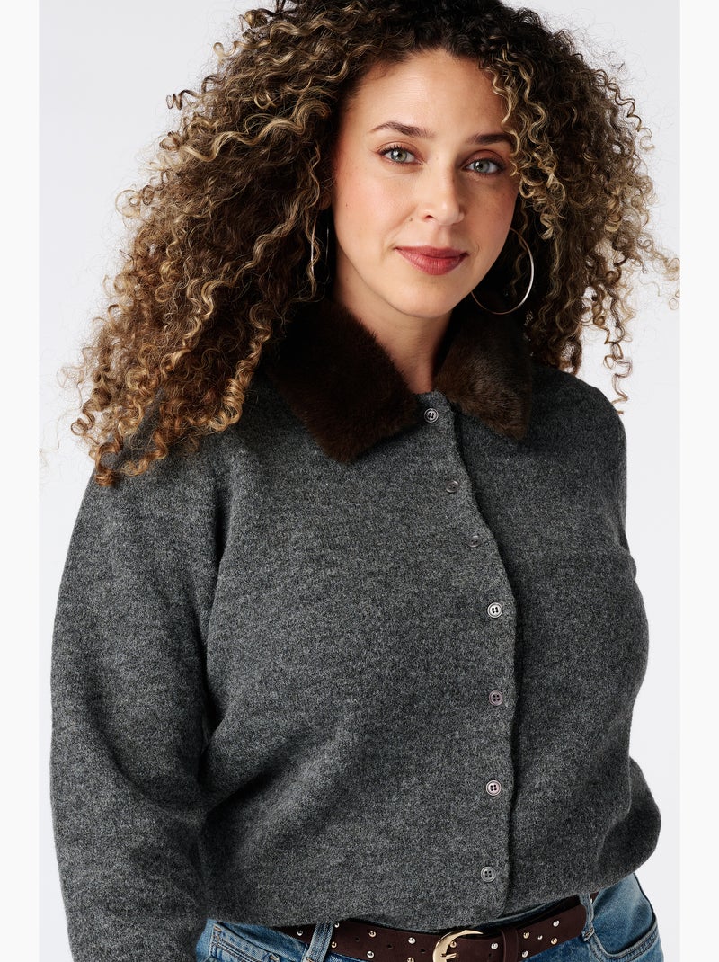 Ms mode gilet à col en fausse fourrure Gris foncé - Kiabi