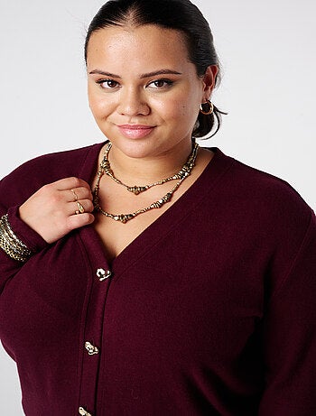 MS MODE Gilet Cardigan avec boutons en forme de cœur dorés
