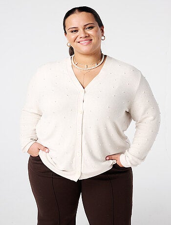 MS MODE Gilet Cardigan avec perles et fermeture à boutons